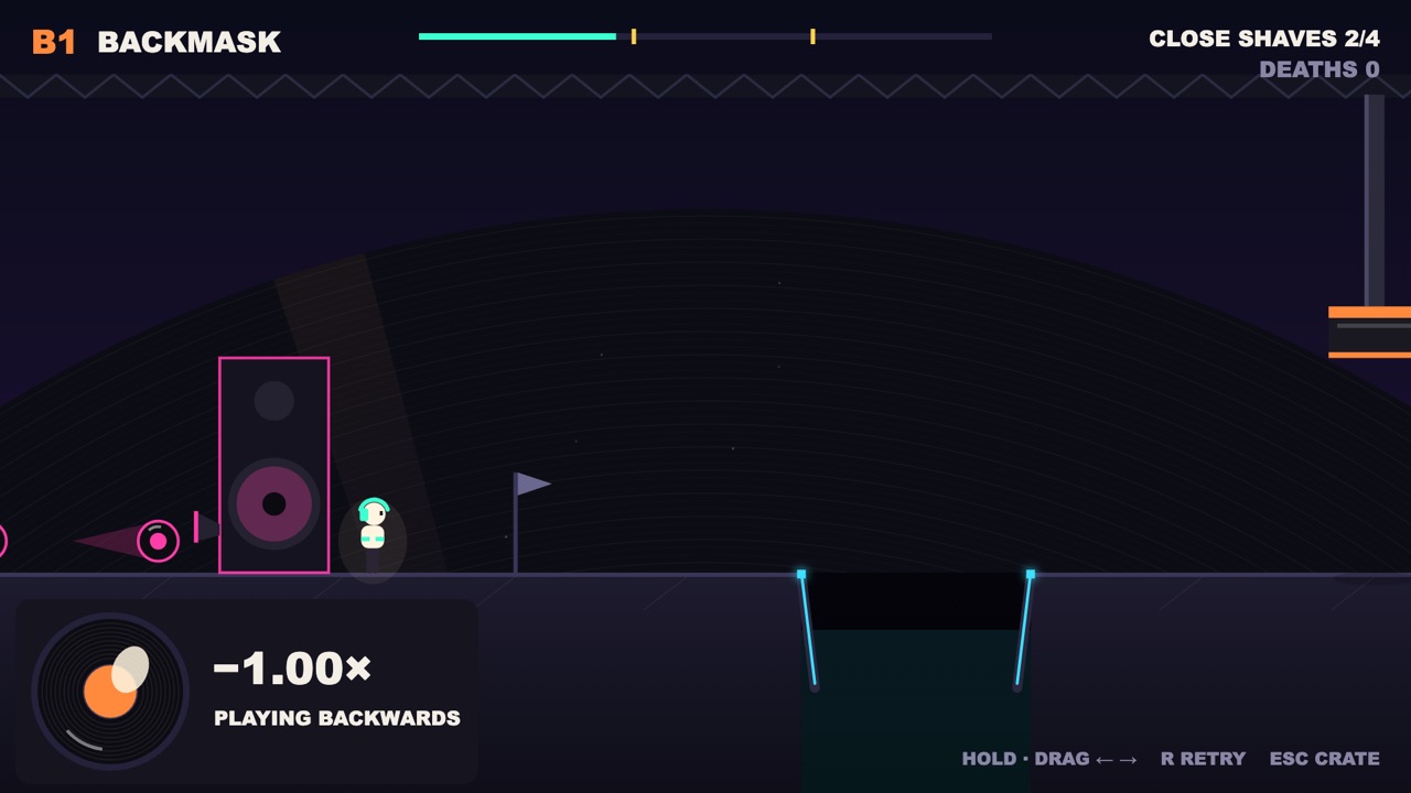Track B1 BACKMASK at minus 1.00 times, PLAYING BACKWARDS, the runner past a speaker